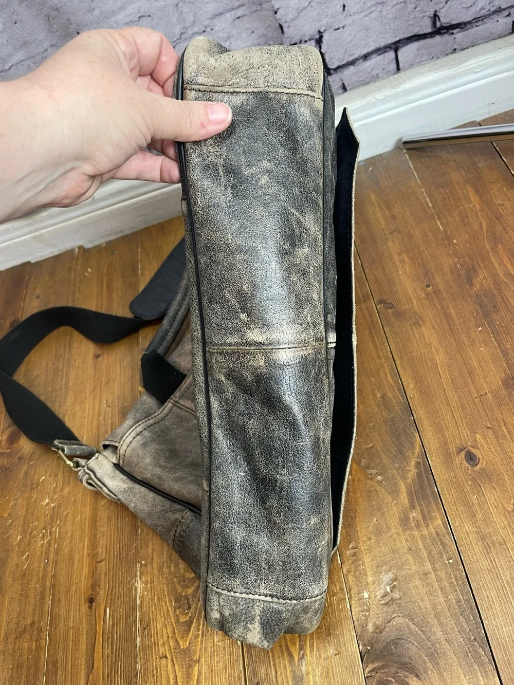Pelle Studio black rivet distressed leather messenger bag